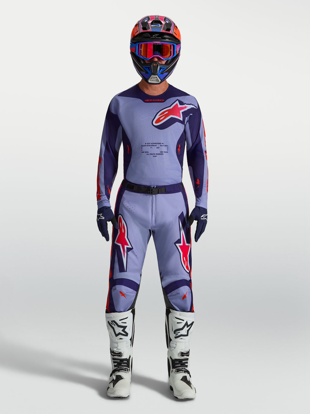 Alpinestars Pantaloni Racer Air Hunt, pantaloni motocross da uomo, viola e rosa fluo, mesh ventilata per flusso d'aria.