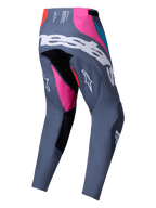 Alpinestars 2025 Techstar Dreem Pants, pantaloni da motocross, grigio multicolore con inserti rosa vivace e rossi, vista posteriore che mostra il marchio bianco sulla seduta, design atletico per prestazioni da gara fuoristrada
