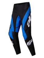 Alpinestars 2025 Techstar Dreem Pants, pantaloni da motocross, nero e blu, con loghi Alpinestars bianchi, pannelli blu angolari su base nera, design atletico con aree rinforzate sulle ginocchia per prestazioni fuoristrada