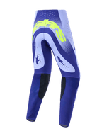 Alpinestars Pantaloni Supertech Scenz 2026, pantaloni da motocross, viola e giallo neon, vista posteriore che mostra il design tecnico con traforature al laser, branding giallo neon sul retro e pannelli interni alle ginocchia neri resistenti