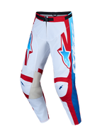 Alpinestars Pantaloni Racer Hunt, pantaloni motocross da uomo bianchi e rossi con dettagli blu e interno ginocchio in pelle.