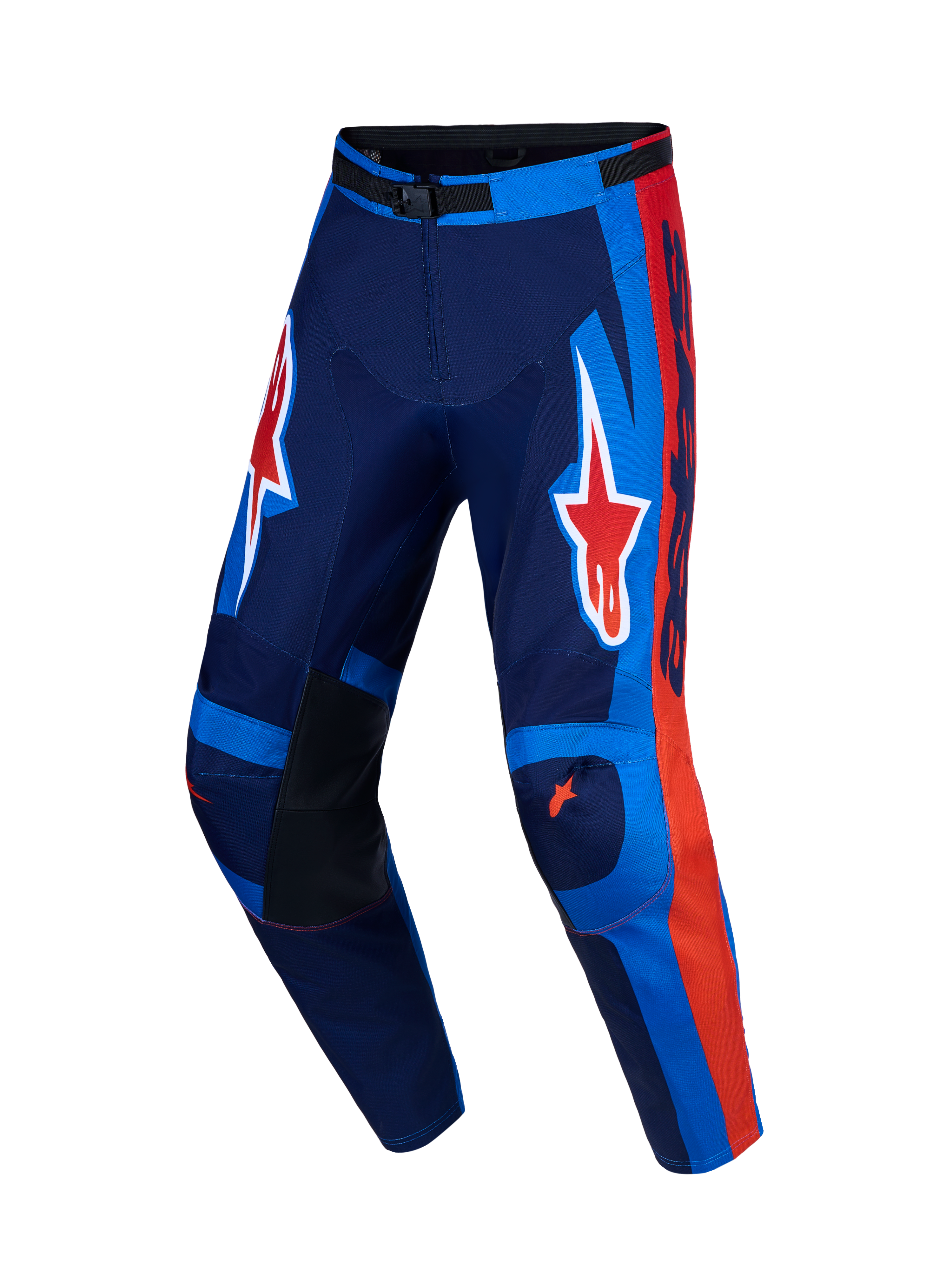 Alpinestars Pantaloni Racer Hunt, pantaloni da motocross da uomo, blu e rossi, poliestere 600D e gambe pre-curvate per MX