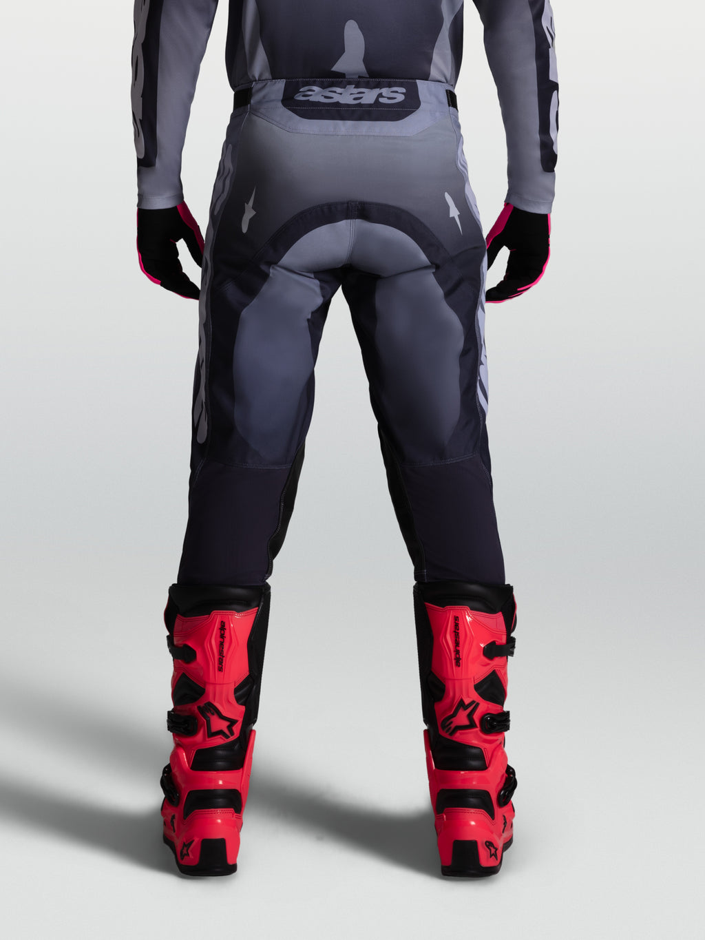 Alpinestars Pantaloni Racer Amber, pantaloni da motocross da uomo grigi, tessuto 600D, vista posteriore.