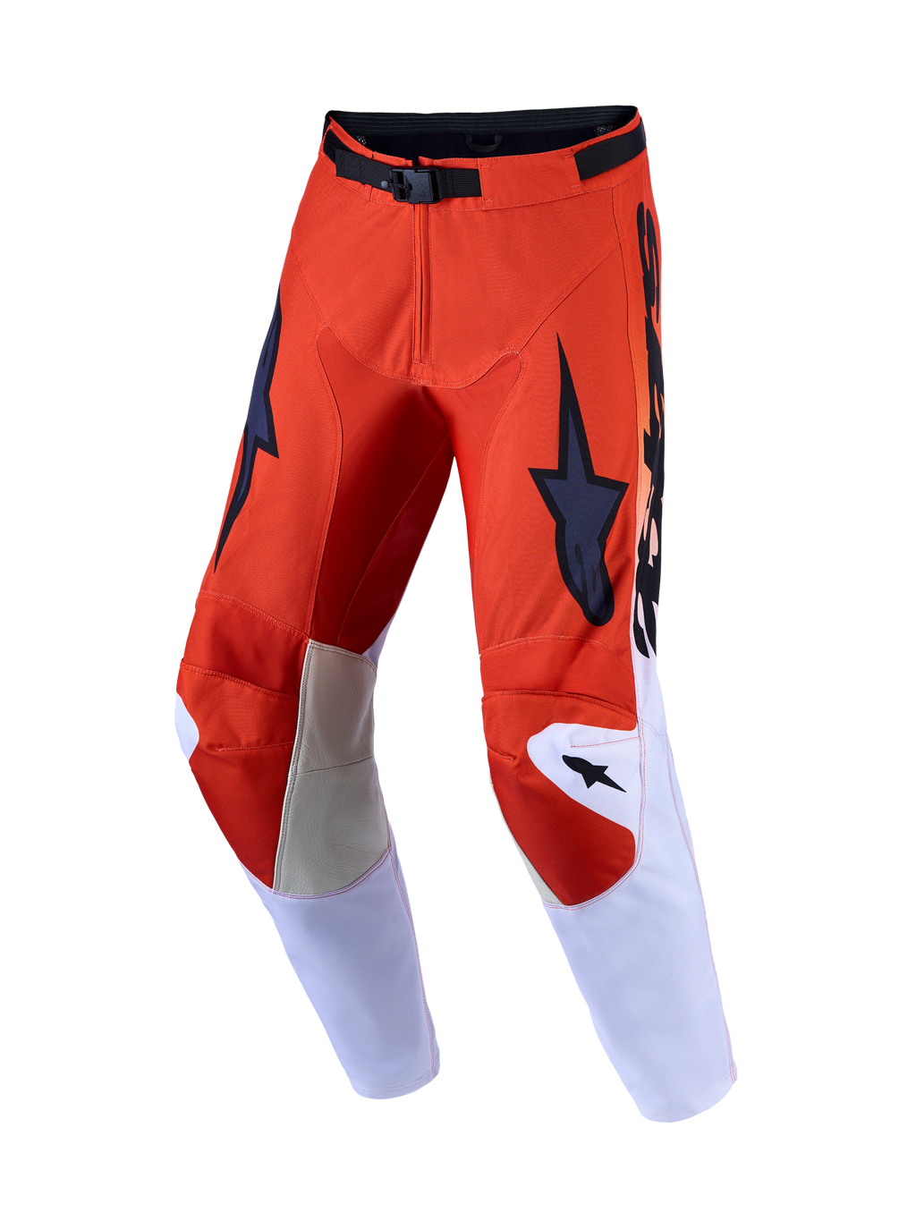 Alpinestars Pantaloni Racer Amber 2027, pantaloni motocross uomo, rosso e lilla chiaro, pannelli in pelle sulle ginocchia.