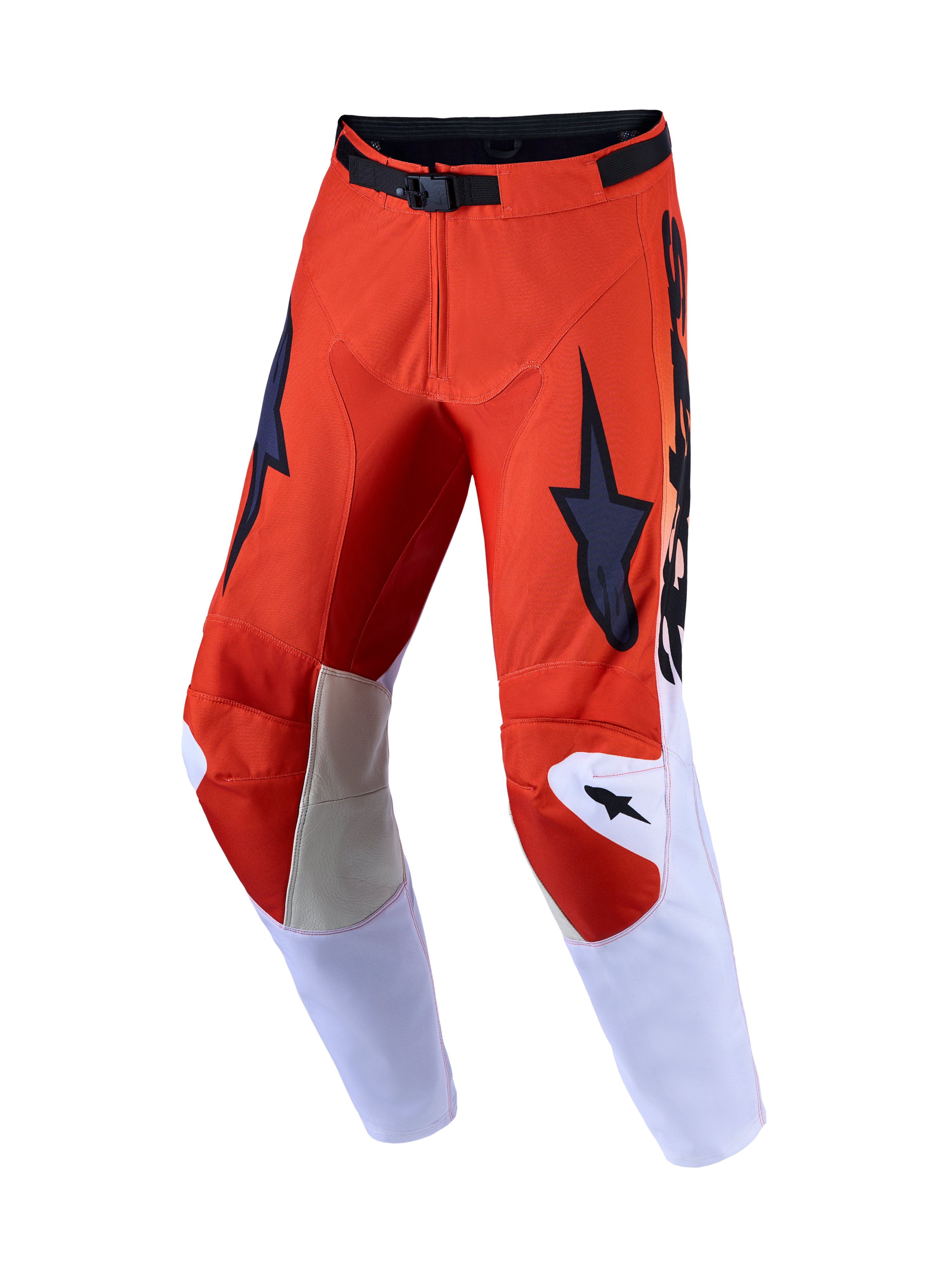 Alpinestars Pantaloni Racer Amber 2027, pantaloni motocross uomo, rosso e lilla chiaro, pannelli in pelle sulle ginocchia.