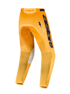 Alpinestars Pantaloni Racer Amber, pantaloni da motocross racing fuoristrada, vista posteriore con pannelli interni sulle ginocchia in pelle, arancione e blu navy, design ergonomico precurvato
