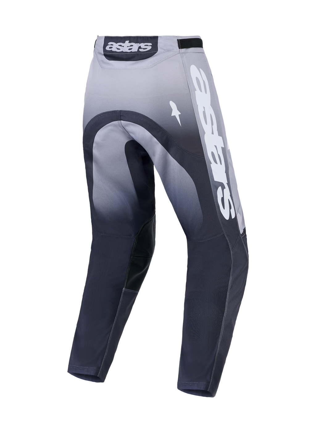 Alpinestars pantaloni motocross Racer Amber da uomo, grigi e bianchi, vista posteriore con struttura robusta e loghi Astars.