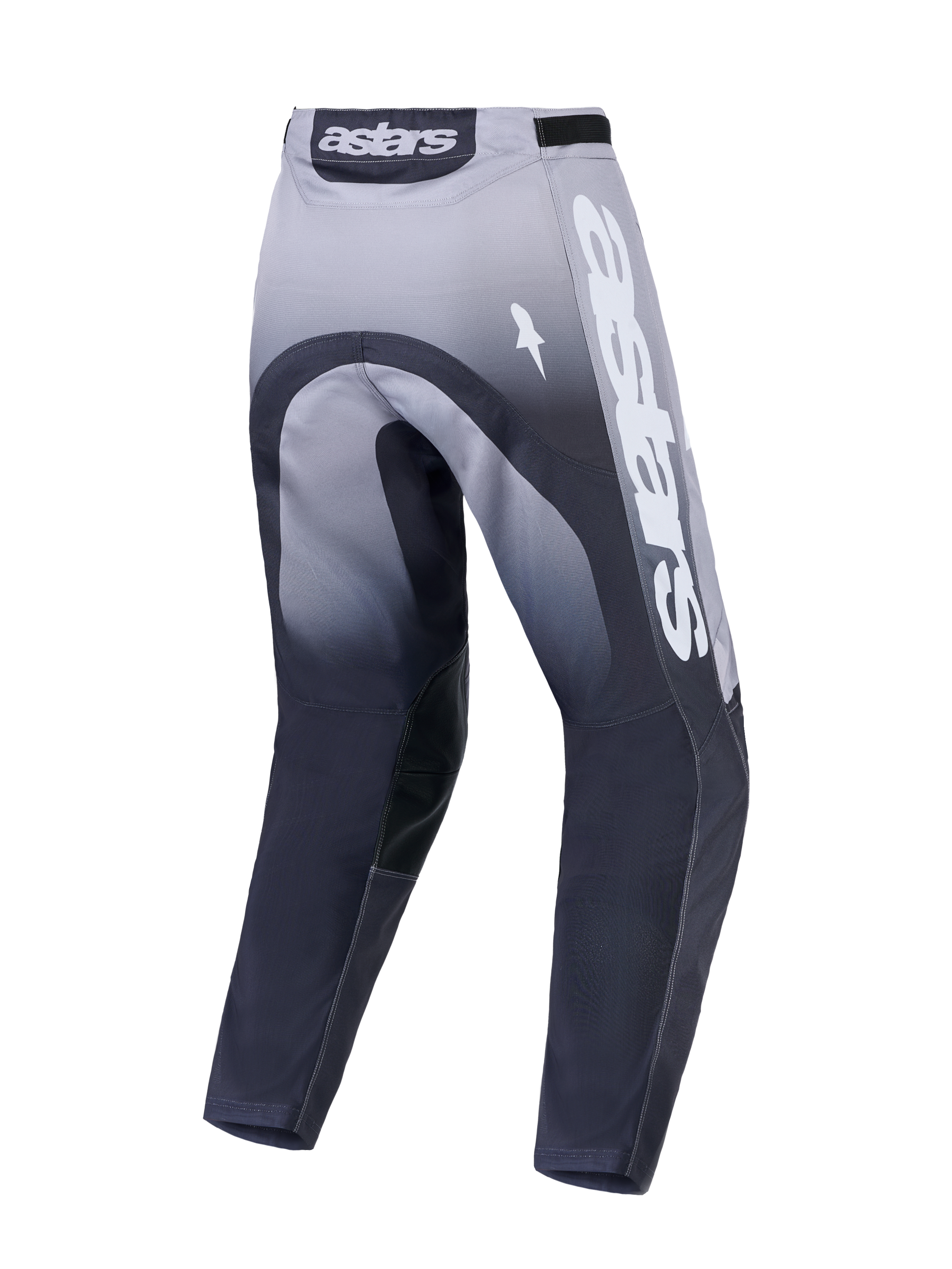 Alpinestars pantaloni motocross Racer Amber da uomo, grigi e bianchi, vista posteriore con struttura robusta e loghi Astars.