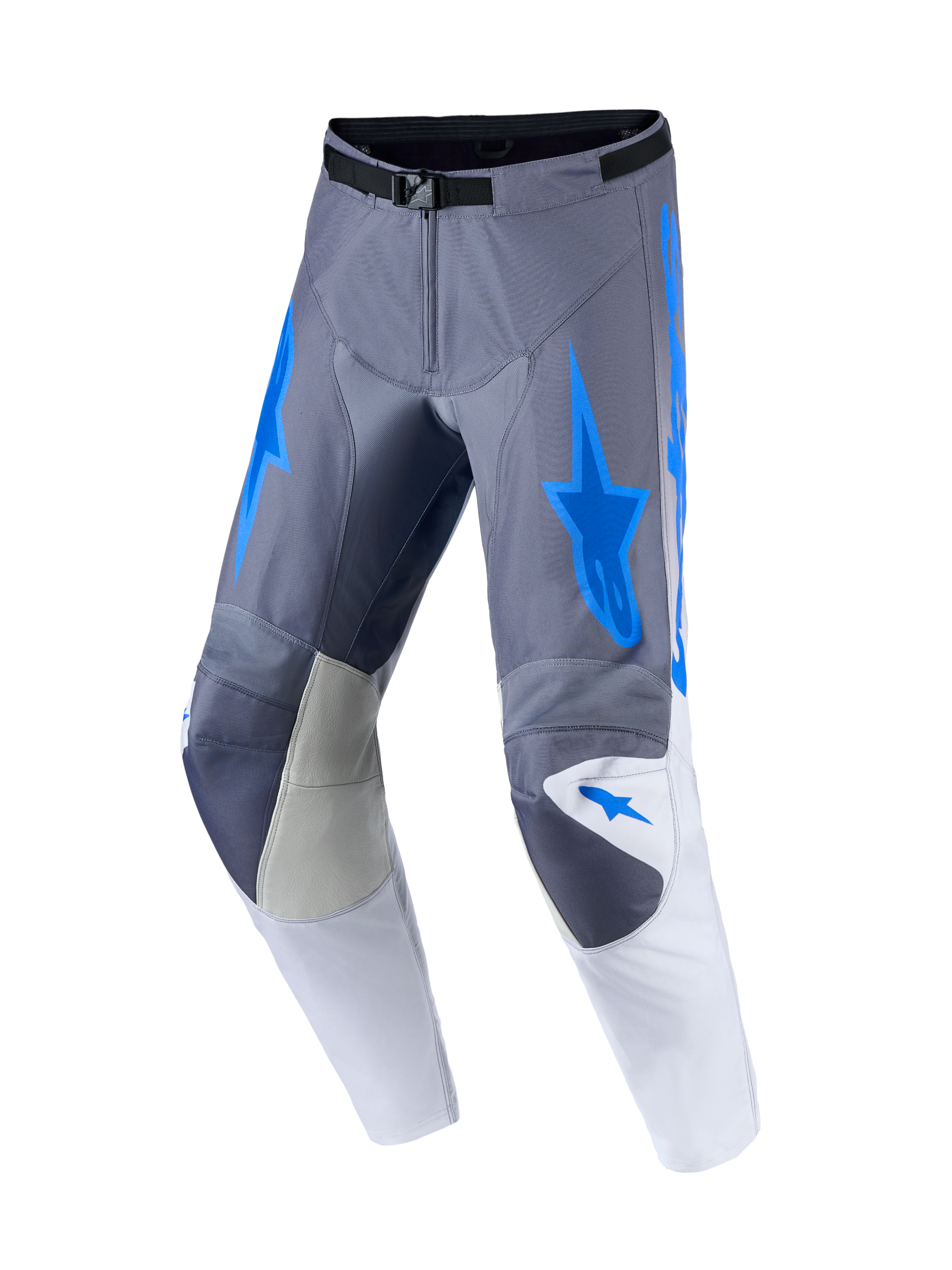 Alpinestars Pantaloni Racer Amber, pantaloni motocross da uomo, grigio e blu, con pannelli rinforzati in pelle.