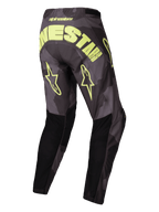 Alpinestars Pantaloni Racer Hollow 2025, pantaloni motocross off-road, camo scuro e giallo fluo, vista posteriore con grande marchio e loghi con stella