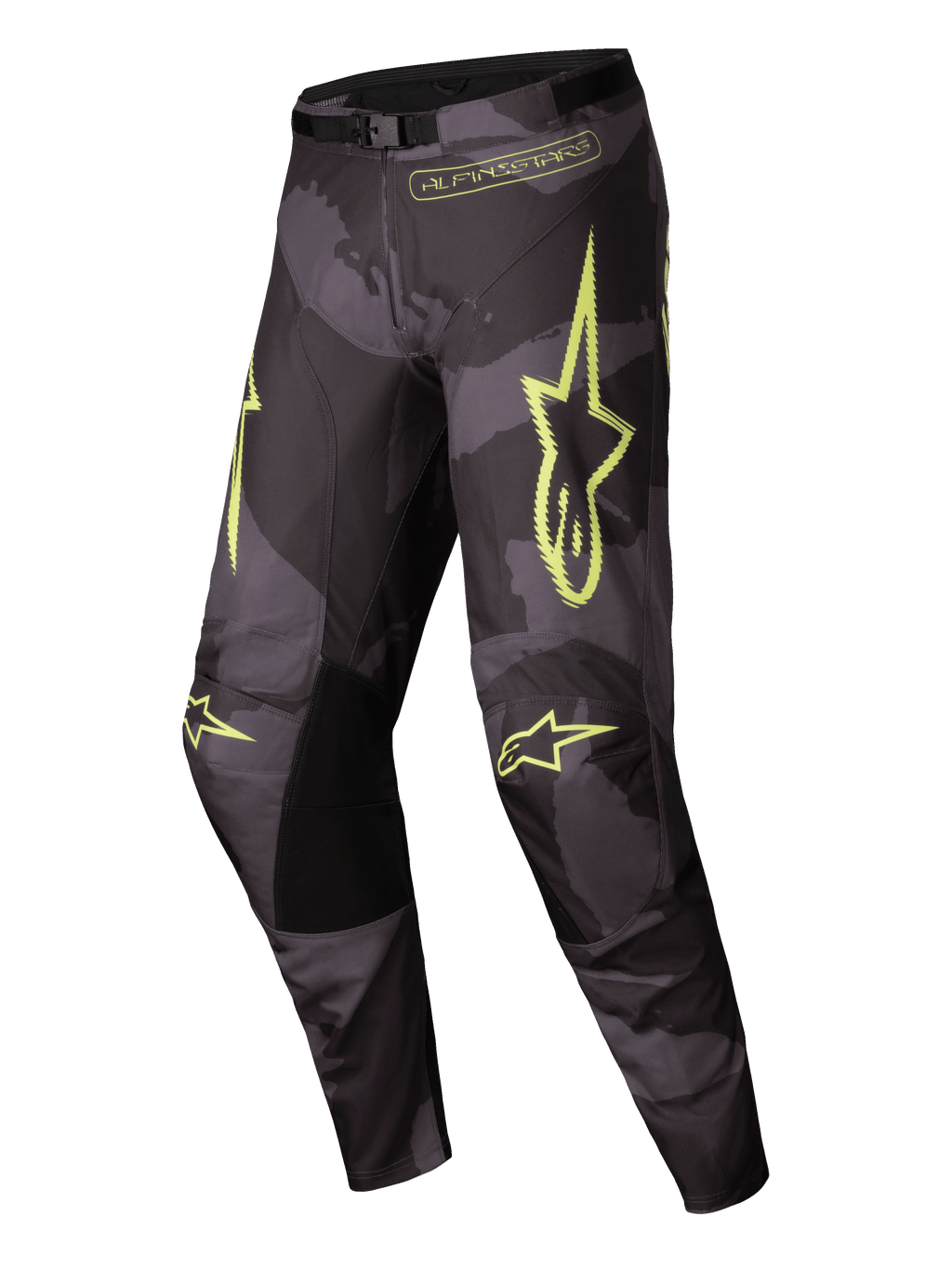 Alpinestars Pantaloni Racer Hollow 2025, pantaloni da motocross da uomo, camo scuro e giallo fluo, struttura ergonomica precurvata