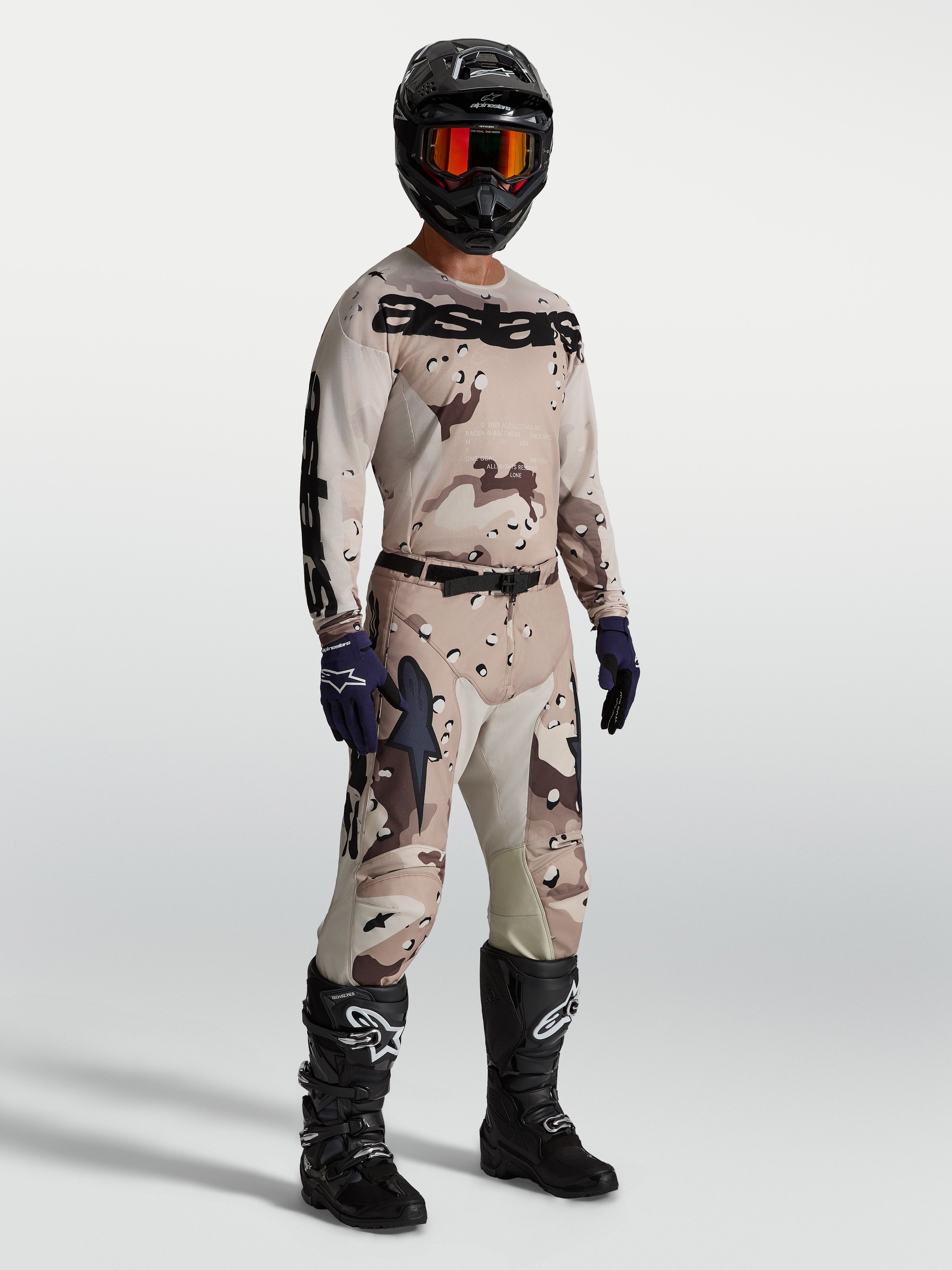 Alpinestars Pantaloni Racer Lone, pantaloni motocross da uomo, mimetico deserto e nero, in polifabric per off-road.