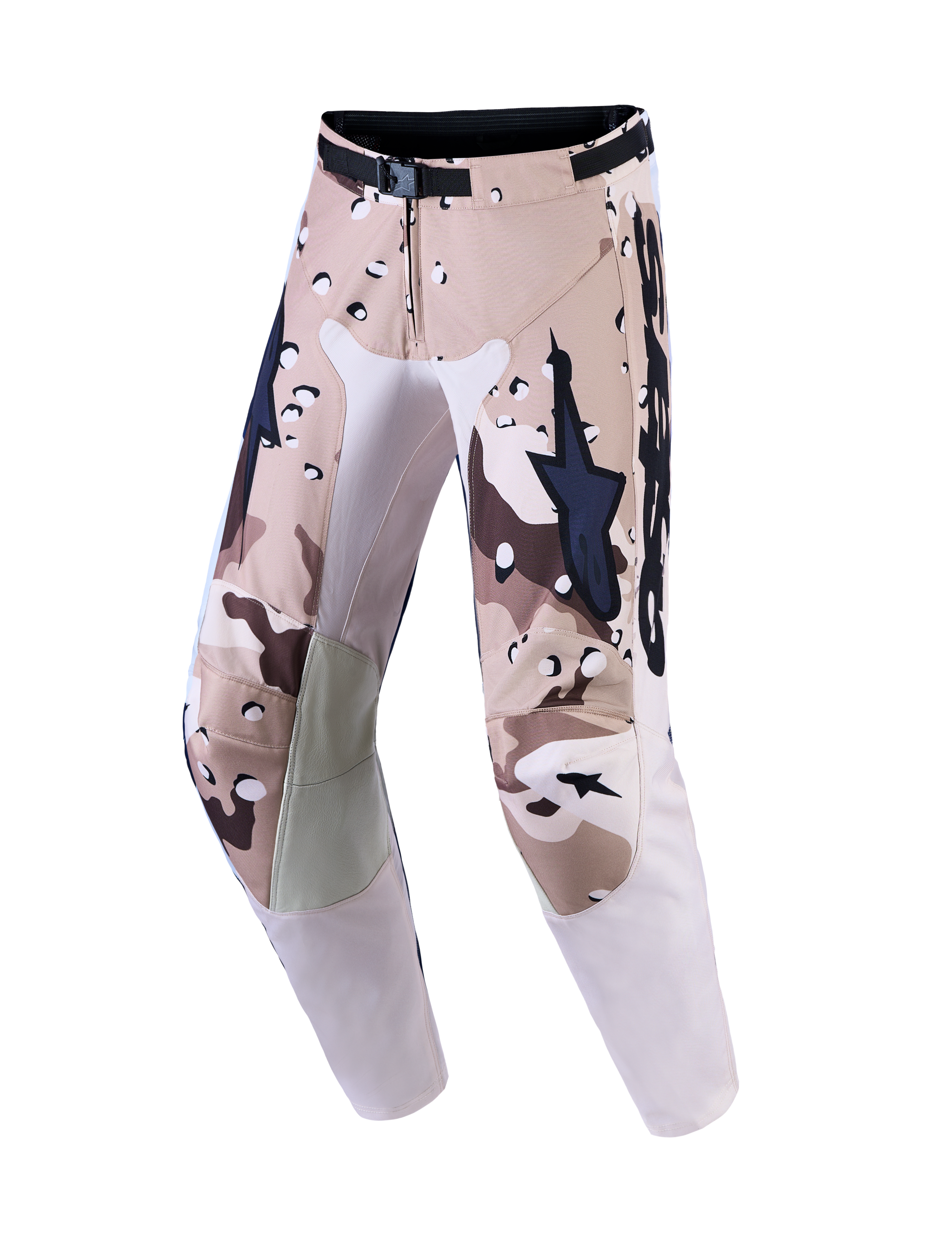 Alpinestars Pantaloni Racer Lone, pantaloni da motocross marrone e sabbia in camouflage desertico con ginocchiere in pelle