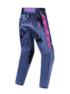 Alpinestars Pantaloni Racer Lone, pantaloni da motocross da uomo, grigio camo e viola, vista posteriore, tessuto resistente.