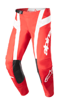 Alpinestars 2023 Techstar Arch Pants, pantaloni da motocross, Mars Red e bianco, toppe in pelle nera sulle ginocchia, pannelli di ventilazione traforati, fibbia regolabile in vita, equipaggiamento tecnico per fuoristrada