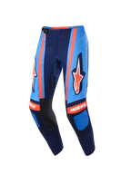 Pantaloni Alpinestars Techstar Nomur 2026, pantaloni da motocross, blu scuro, arancione e azzurro UCLA, con branding Alpinestars sulle cosce e logo 'astars' sulle ginocchia, fibbia magnetica in vita e perforazioni laser per la ventilazione, abbigliamento off-road ad alte prestazioni