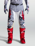 Alpinestars Pantaloni Racer Air Lone, pantaloni da motocross da uomo, grigio camo e rosso fuoco, tessuto traforato e pelle.