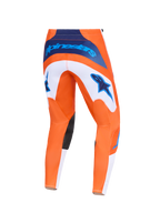 Alpinestars Pantaloni Fluid Grid 2026, pantaloni da motocross, arancione e blu UCLA, vista posteriore con pannelli bianchi e loghi a stella blu, marchio blu navy in vita e inserti neri all'interno del ginocchio, design resistente per corse fuoristrada