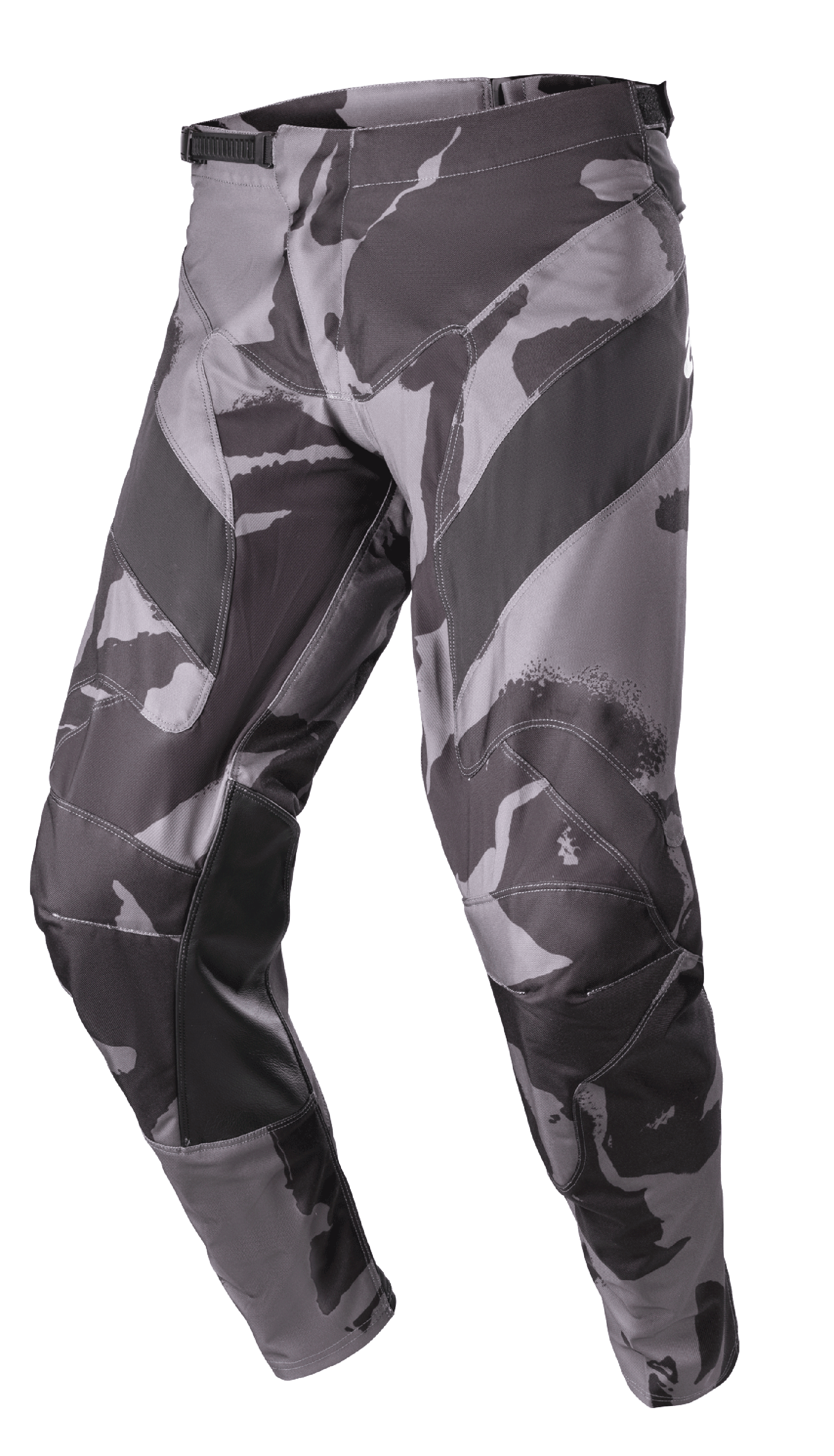 Alpinestars 2023 Racer Tactical Pants, pantaloni da motocross off-road, grigio Iron Camo e nero, con interno gamba rinforzato in pelle, chiusura a cricchetto in vita e struttura in resistente poli-tessuto 600D
