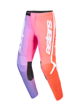 Alpinestars Pantaloni Fluid Apex 2026, pantaloni da motocross, multicolore con sfumatura viola, rosa e arancione, logo astars bianco e pannelli interni del ginocchio rinforzati neri, design ergonomico 3D per la guida off-road