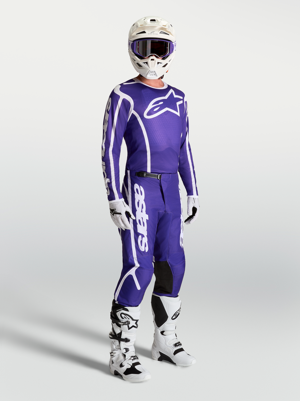 Alpinestars Pantaloni Fluid Apex V2, pantaloni da motocross da uomo, blu e bianchi, vestibilità ergonomica 3D per guida fuoristrada, gambe pre-curvate