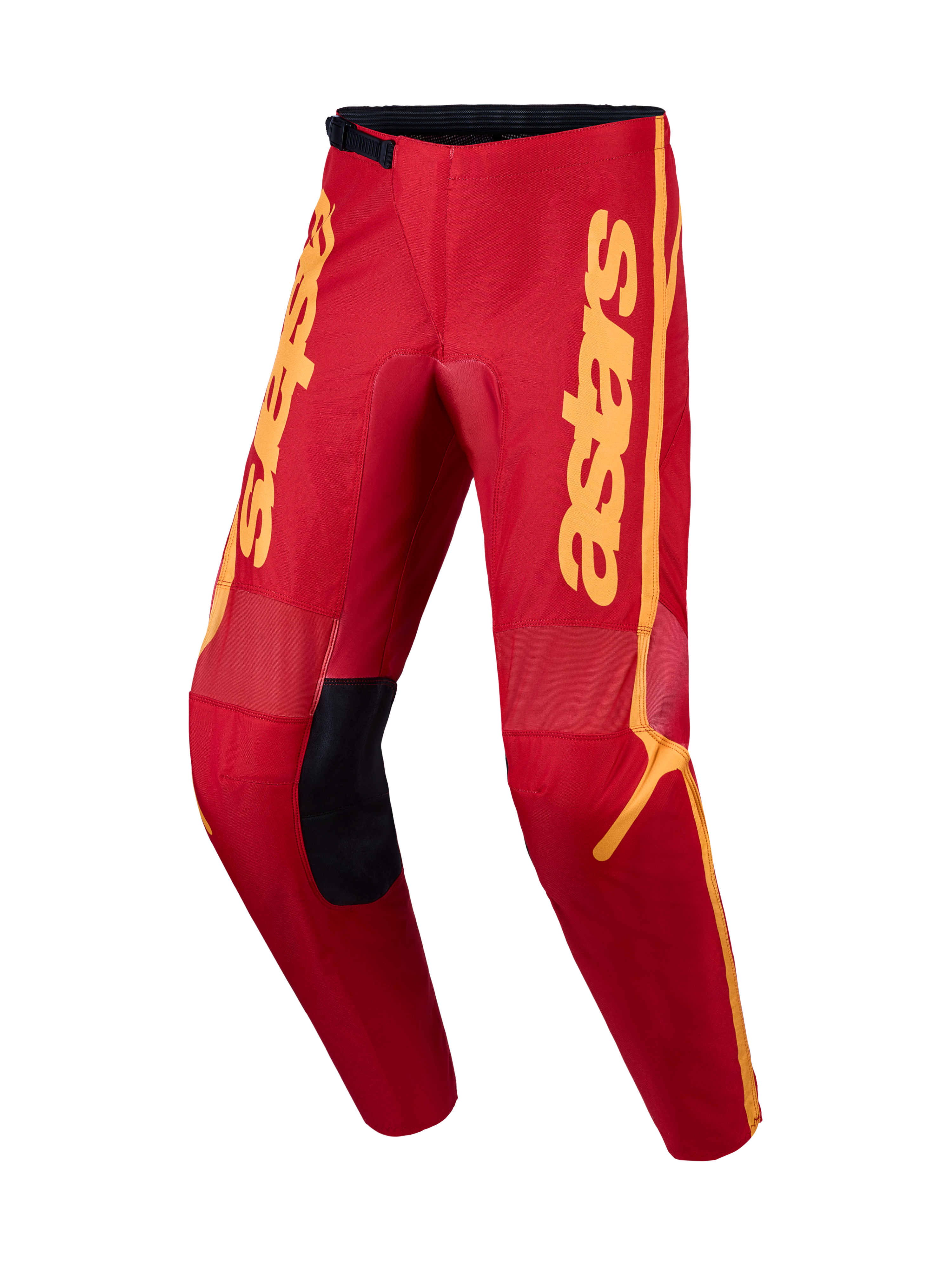 Alpinestars Pantaloni Fluid Apex V2, pantaloni da motocross per uomo, rossi e oro, in tessuto leggero con rinforzi 600D e design ergonomico pre-curvato.