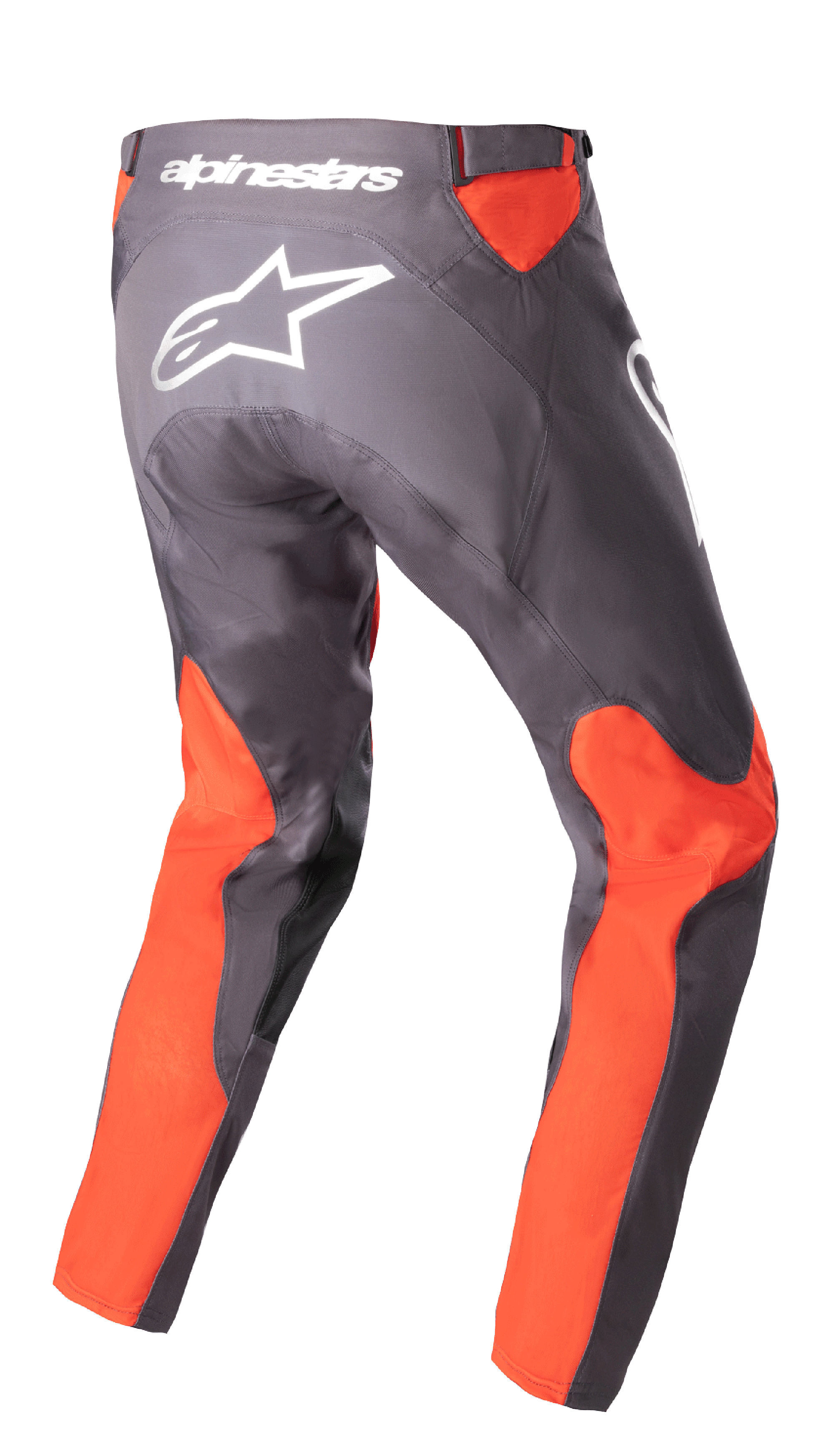 Alpinestars Racer Hoen Pants 2023, pantaloni da motocross, Magnet Hot Orange, vista posteriore con logo e scritta Alpinestars bianchi sul retro, pannelli arancione vivace su gambe e vita, robusta struttura in tessuto poly 600D per la guida fuoristrada