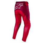 Alpinestars pantaloni Racer Hoen 2024, pantaloni da motocross, rosso Mars e bordeaux, vista posteriore con grande logo Alpinestars bianco sulla seduta, costruzione ergonomica della gamba pre-curvata, materiale tessile resistente per corse fuoristrada