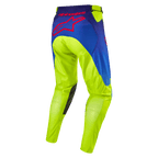 Alpinestars Pantaloni Racer Hoen 2024, pantaloni da motocross, giallo fluo e blu night navy, vista posteriore con grande logo a stella Alpinestars rosso, rinforzi interni alle ginocchia in pelle scura, tessuto tecnico resistente per gare fuori strada