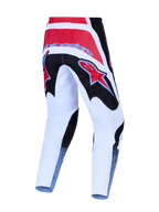 Alpinestars Pantaloni Fluid Drag, pantaloni da motocross rossi, bianchi e neri, vista posteriore, in poliestere 600D.