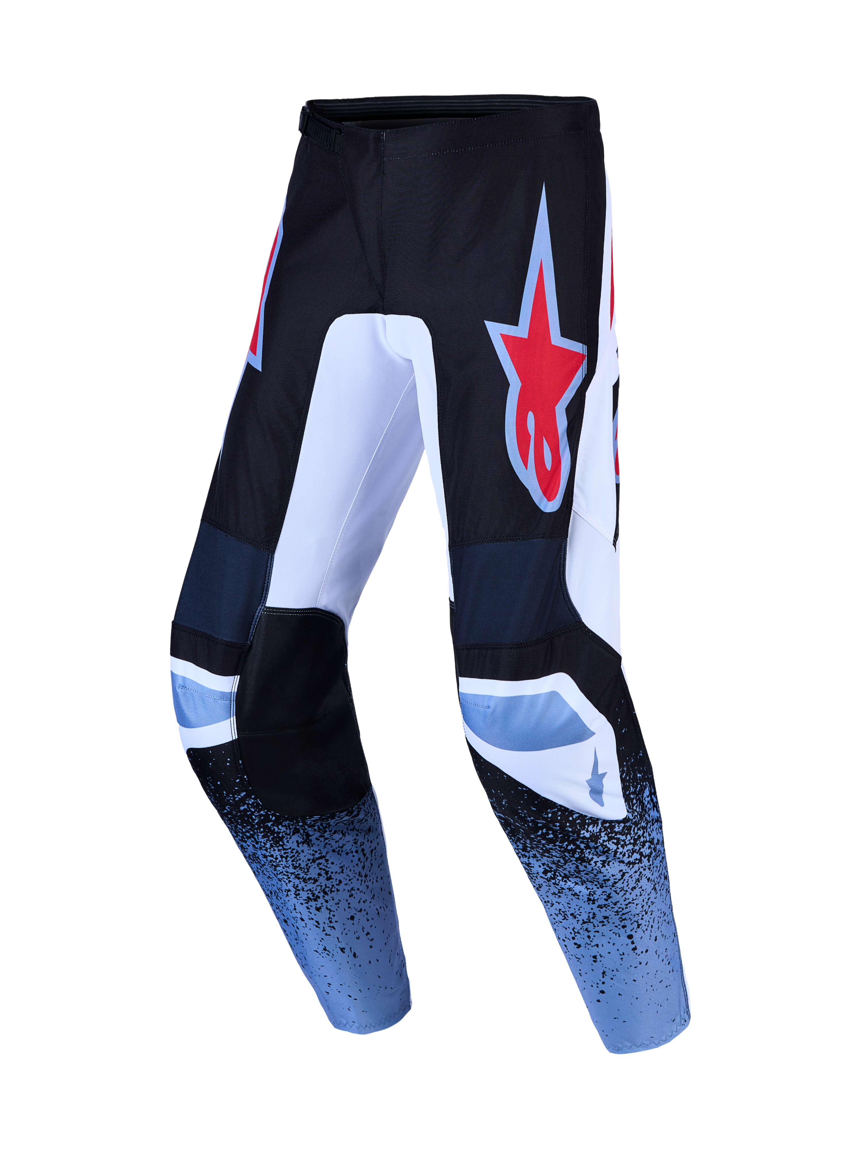 Alpinestars pantaloni Fluid Drag, pantaloni da motocross neri e azzurri, design ergonomico pre-curvato per uomo.