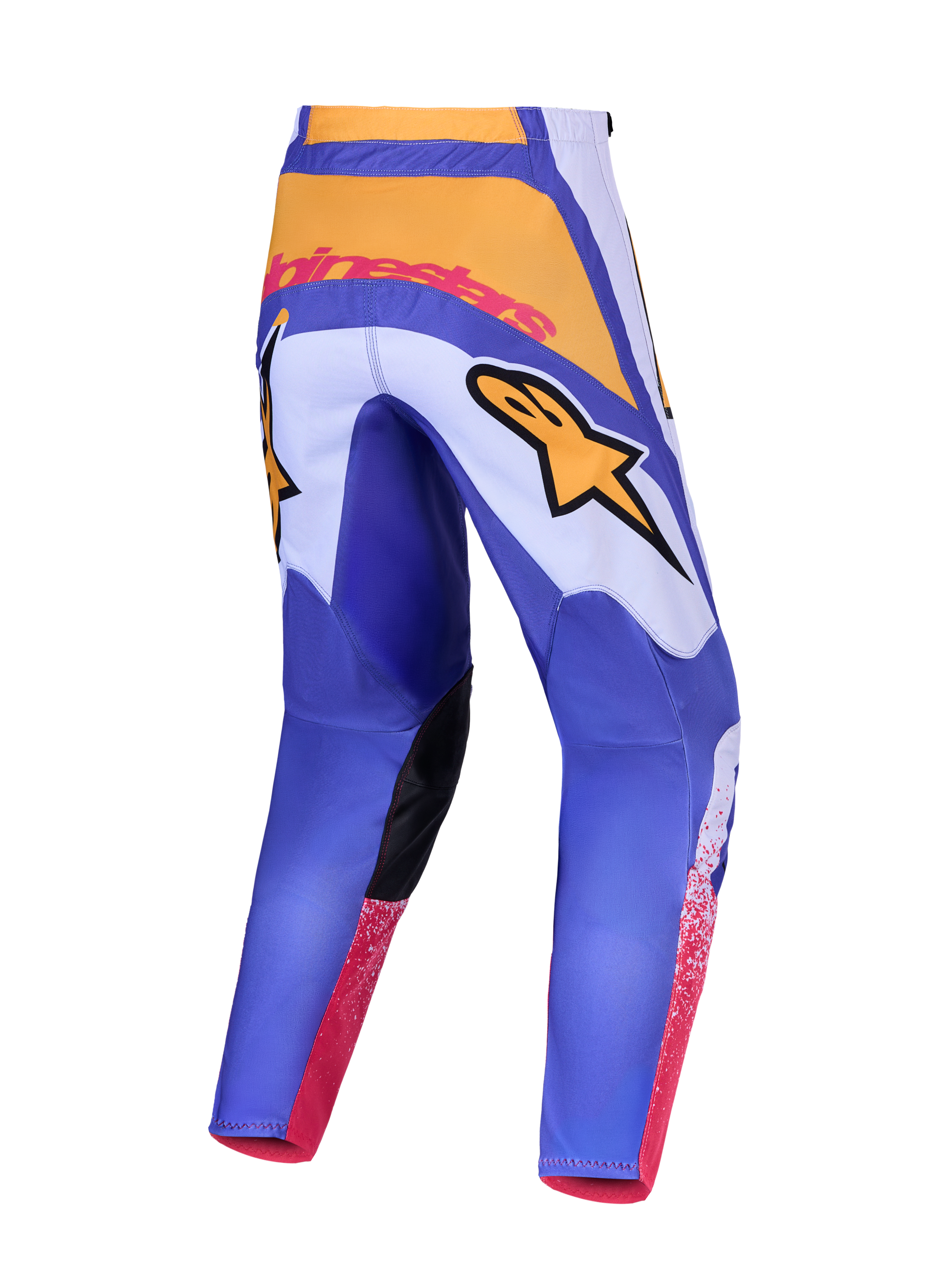 Alpinestars Pantaloni Fluid Drag 2027, pantaloni da motocross da uomo, blu e giallo, con design ergonomico pre-curvato.