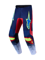 Alpinestars Pantaloni Fluid Drag 2027, pantaloni da motocross blu navy e rossi con dettagli giallo neon, in tessuto sintetico protettivo per off-road