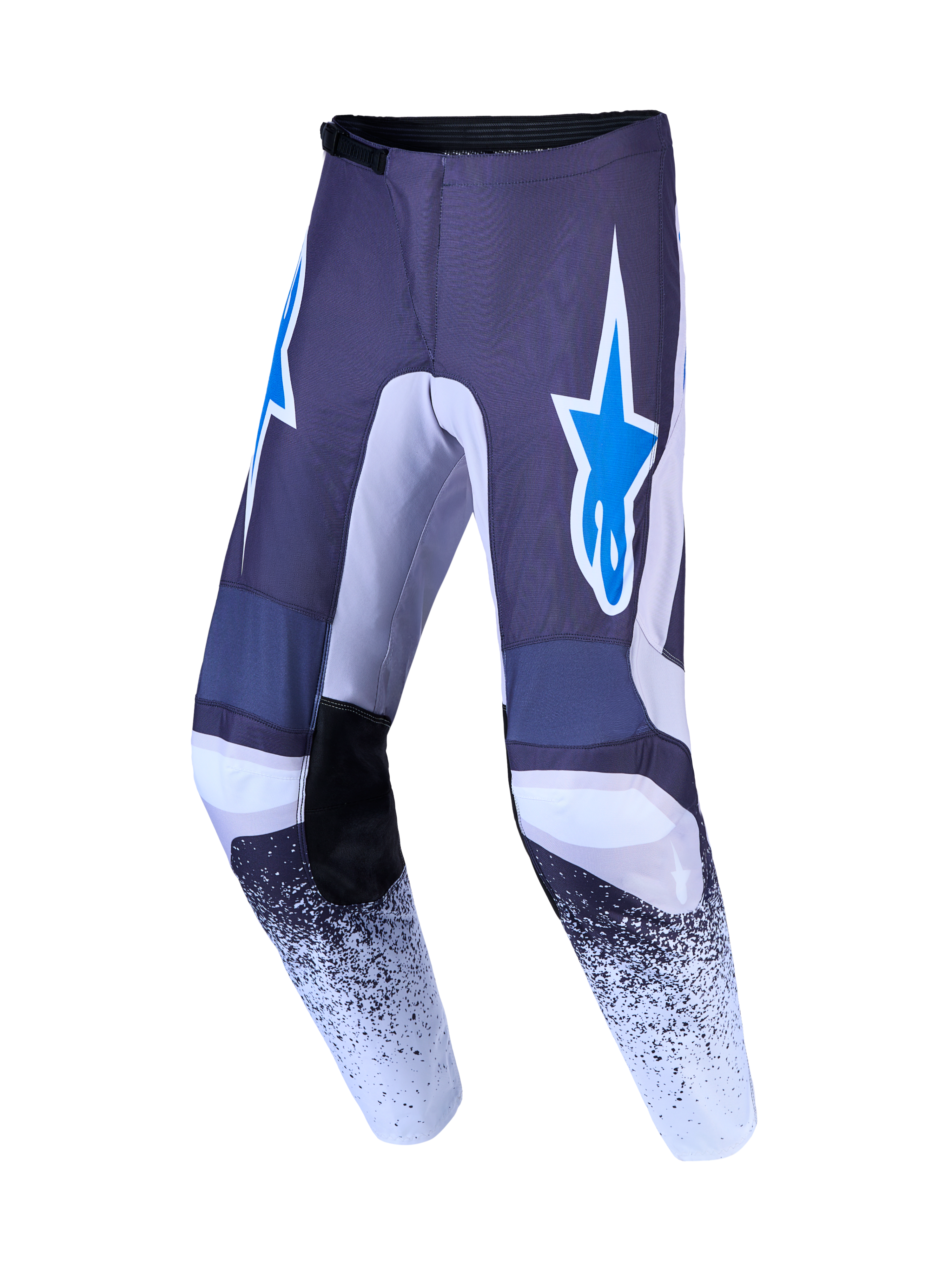 Alpinestars Pantaloni Fluid Drag, pantaloni da motocross da uomo, grigio e blu UCLA, con logo a stella e grafiche racing.