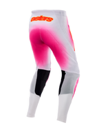 Alpinestars Pantaloni Supertech AFD MIG Edizione Limitata, pantaloni da motocross off-road da uomo, rosa fluo e bianco, vista posteriore con dettagli in tessuto elasticizzato e ventilazione