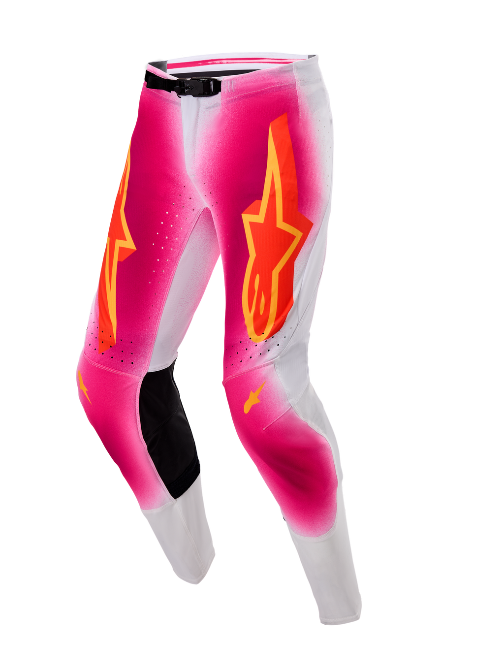 Alpinestars Pantaloni Supertech AFD MIG Edizione Limitata, pantaloni da motocross da uomo, rosa fluo e bianco con inserti ginocchio in pelle