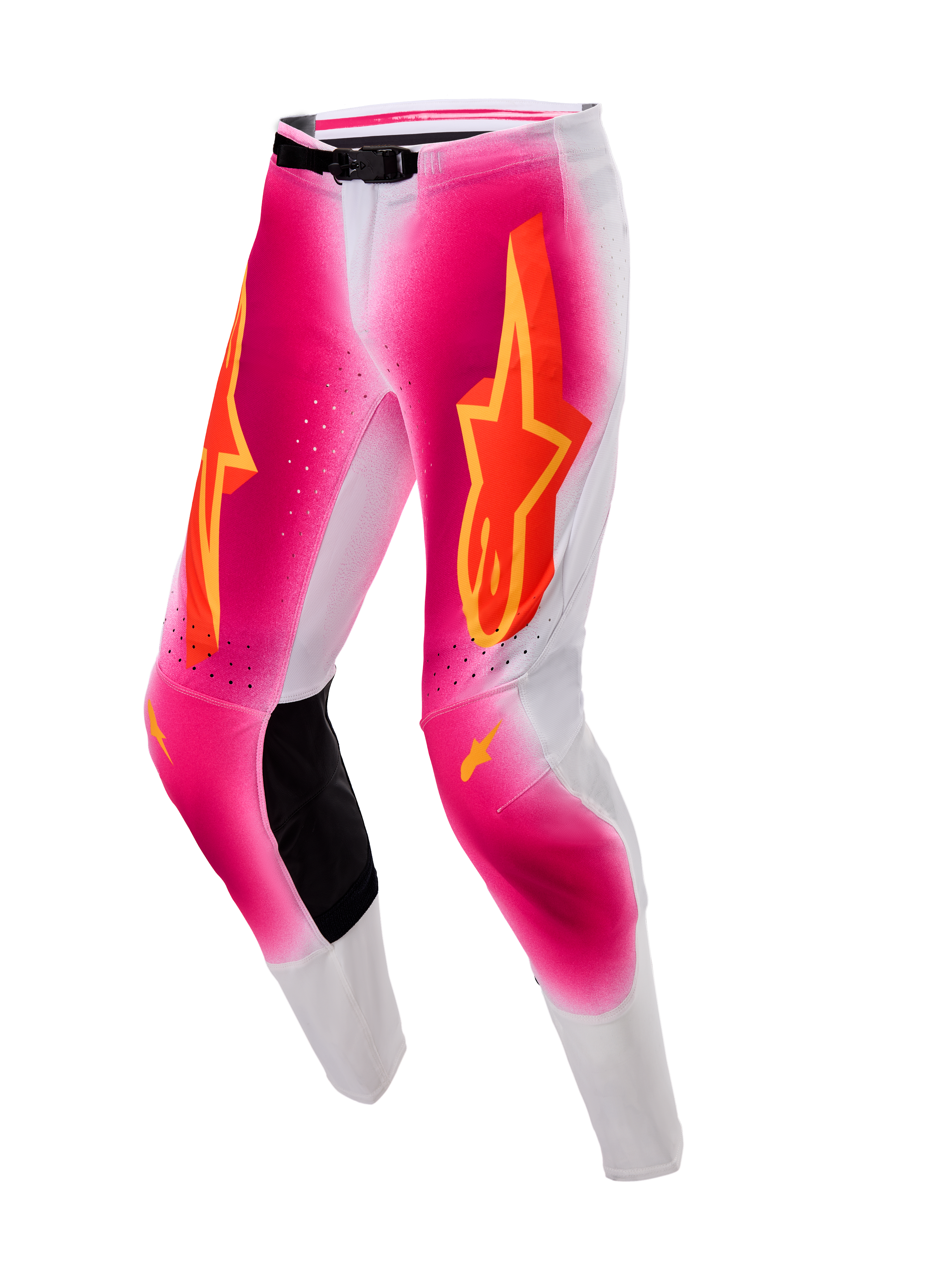 Alpinestars Pantaloni Supertech AFD MIG Edizione Limitata, pantaloni da motocross da uomo, rosa fluo e bianco con inserti ginocchio in pelle