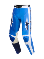 Alpinestars 2026 Racer Air Portl Pants, pantaloni da motocross, blu Ucla e bianco, con poliestere traforato per la ventilazione, inserti interni alle ginocchia in pelle beige, loghi Astars e design sportivo pre-curvato per prestazioni off-road