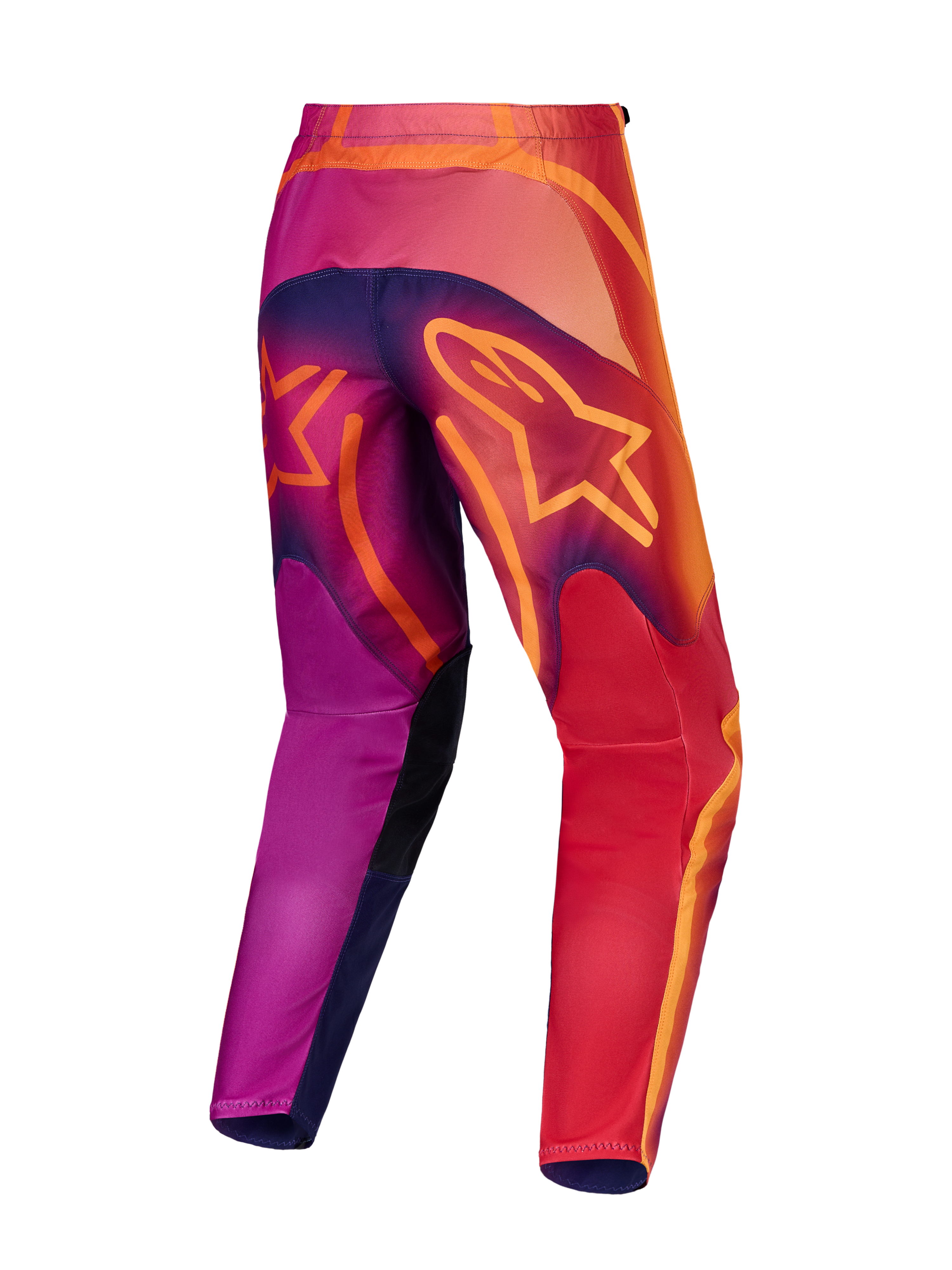Alpinestars pantaloni Fluid Kepler, pantaloni motocross uomo, viola e arancione, poliestere 600D, vista posteriore.