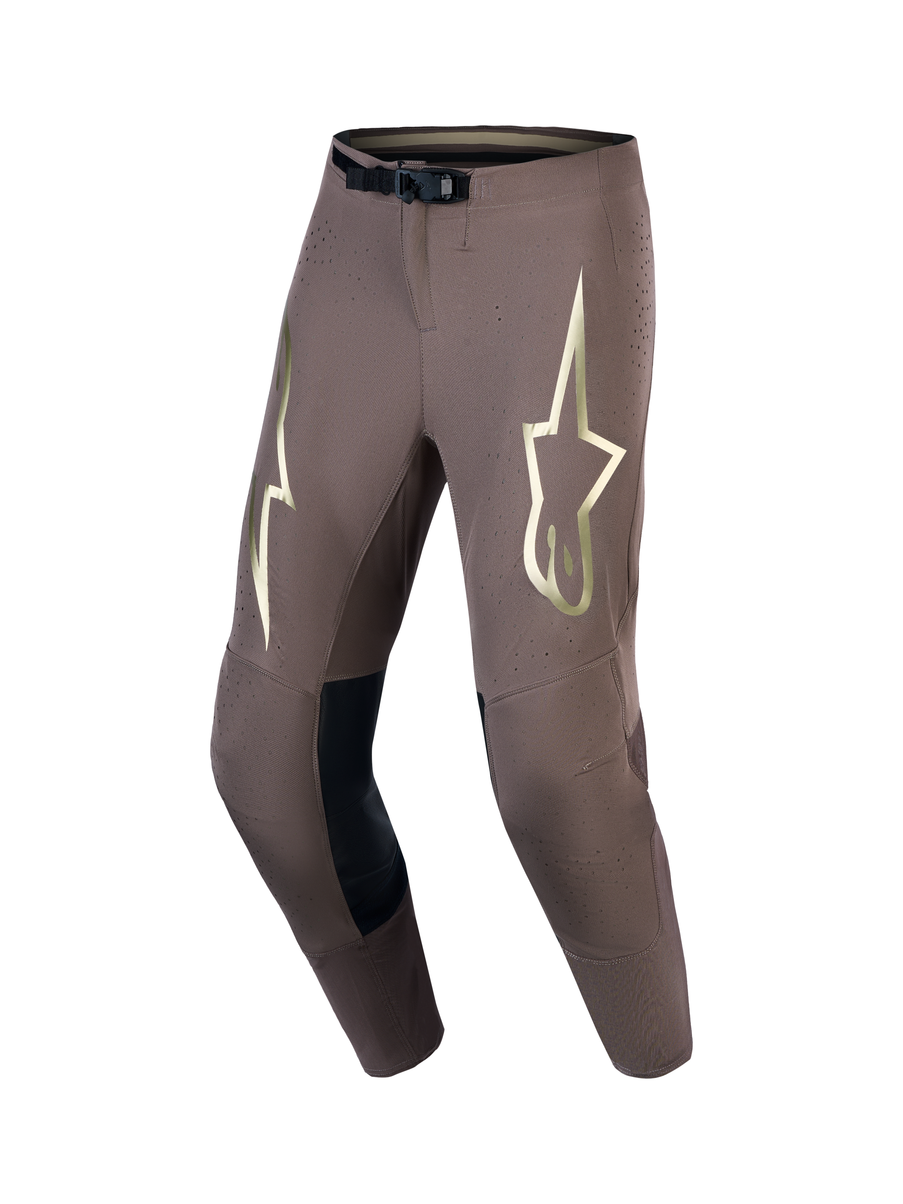 Alpinestars pantaloni Supertech Air Gold edizione limitata, pantaloni da motocross per uomo, marrone e oro, tessuto elasticizzato ventilato, vestibilità race fit e fibbia magnetica SX1.