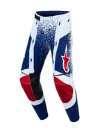 Alpinestars Techstar Unity pantaloni, pantaloni da motocross per uomo, edizione limitata, blu, bianchi e rossi, pelle nera.