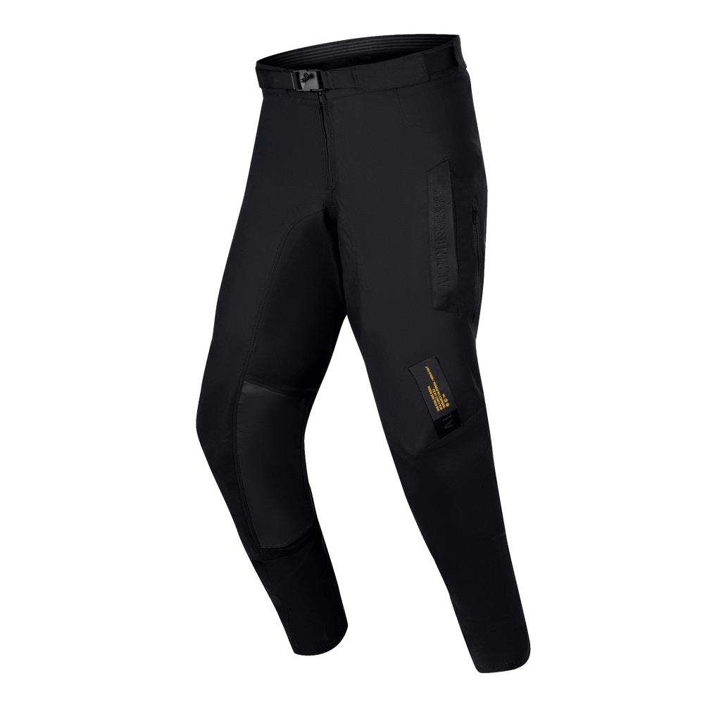 Alpinestars Techdura Pants 2024, pantaloni da enduro e off-road, nero pieno, con costruzione in poliammide elasticizzata resistente, pannelli interni alle ginocchia in pelle di capra e fibbia magnetica SX2.