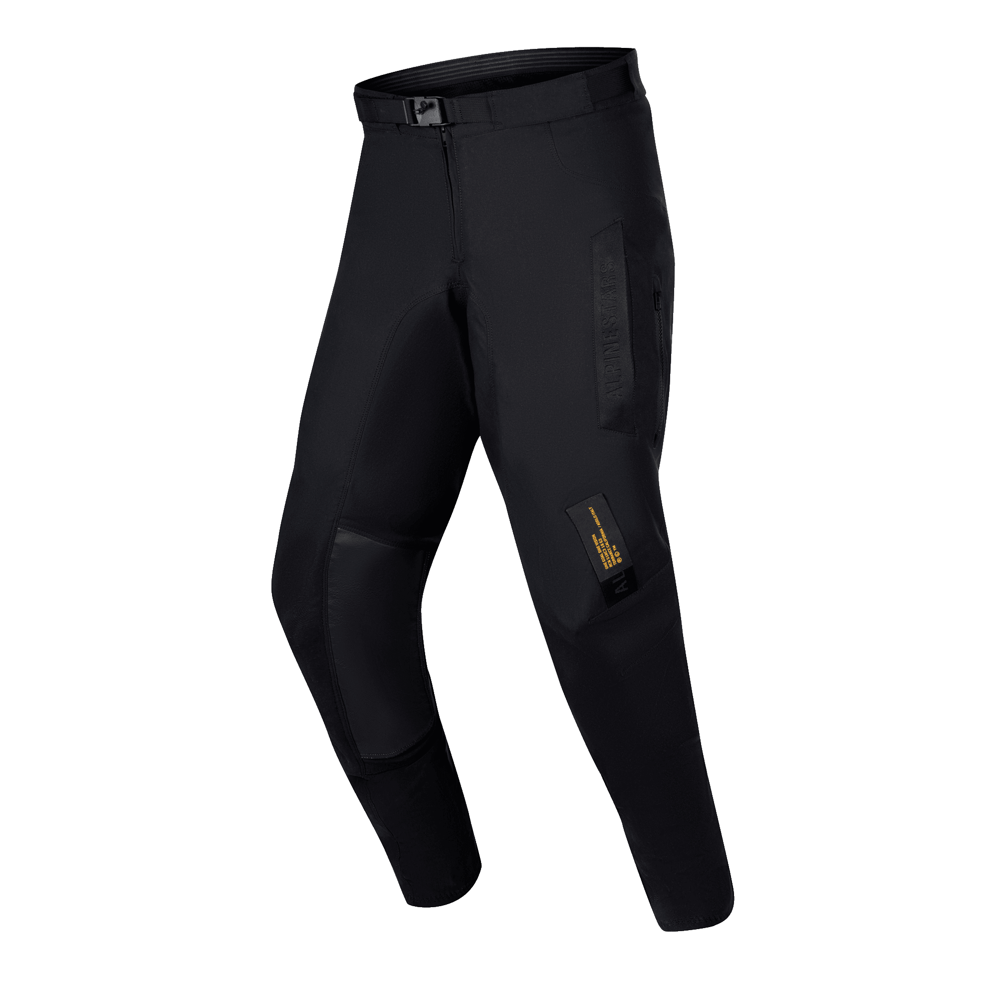 Alpinestars Techdura Pants 2024, pantaloni da enduro e off-road, nero pieno, con costruzione in poliammide elasticizzata resistente, pannelli interni alle ginocchia in pelle di capra e fibbia magnetica SX2.