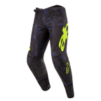 Alpinestars 2024 Techstar Rantera Pants, pantaloni da motocross, nero, navy e giallo fluo, con loghi gialli vivaci, perforazioni laser per la ventilazione e pannelli rinforzati sulle ginocchia, design ispirato alle corse
