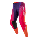 Alpinestars 2024 Techstar Pneuma Pants, pantaloni da motocross, viola con accenti arancioni e blu, loghi Alpinestars bianchi, equipaggiamento protettivo per fuoristrada