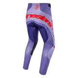 Alpinestars 2024 Techstar Ocuri Pants, pantaloni da motocross, viola con accenti arancione acceso, vista posteriore con logo rosso, equipaggiamento protettivo per fuoristrada