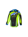 Alpinestars 2026 Kids Racer Nomur Jersey, maglia da motocross per bambini a maniche lunghe, giallo fluo e nero con accenti blu, grande logo stella blu sul petto, tessuto performante leggero e traspirante per la guida off-road