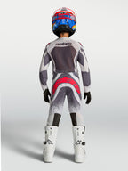 Alpinestars pantaloni Supertech Swan ragazzo 2027, abbigliamento da motocross racing grigio e rosso fluo, vista posteriore