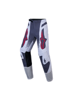 Alpinestars Pantaloni Ragazzo Supertech Swan, pantaloni motocross racing, grigi e bianchi, stelle rosse, stretch rip-stop