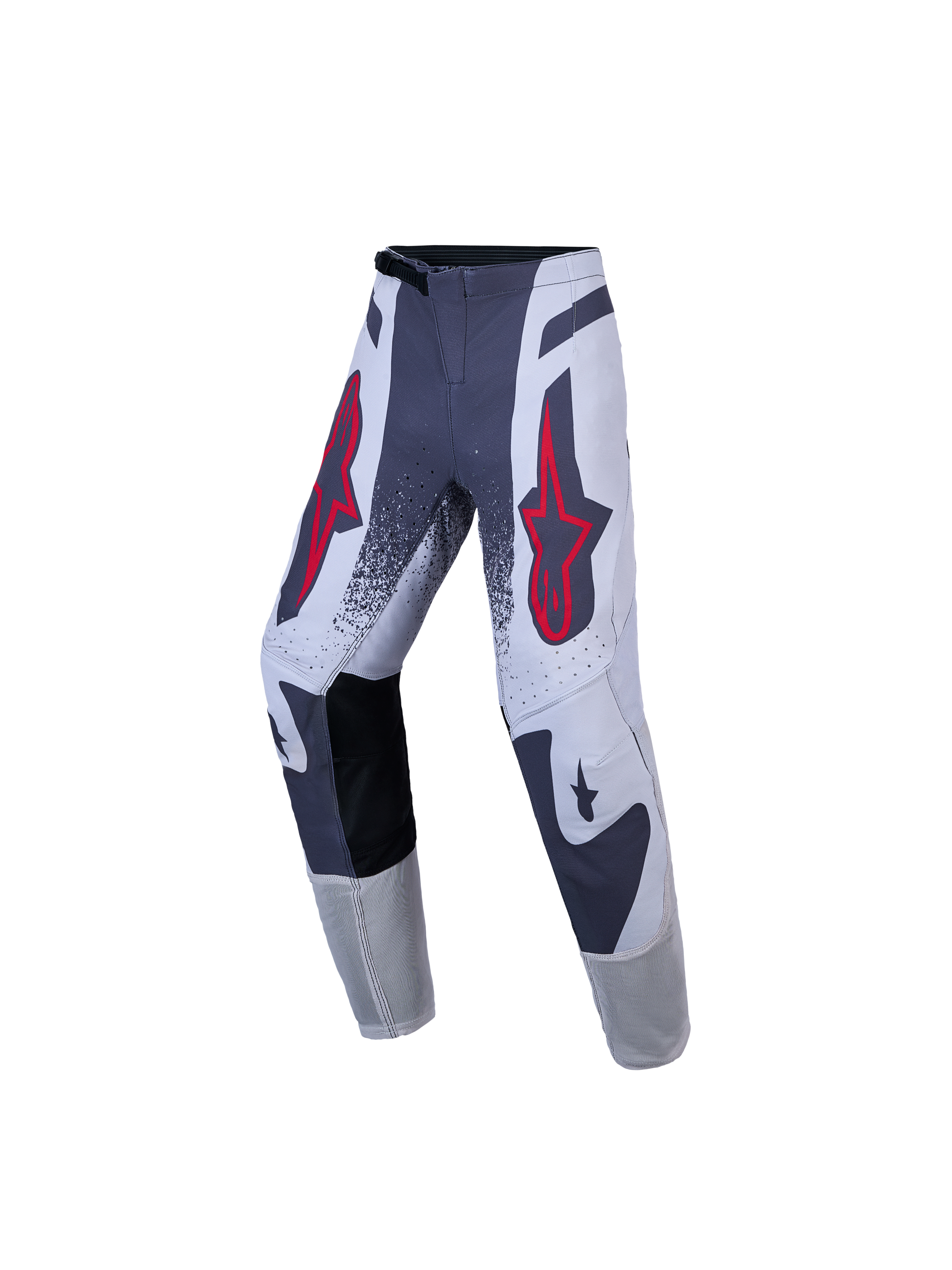 Alpinestars Pantaloni Ragazzo Supertech Swan, pantaloni motocross racing, grigi e bianchi, stelle rosse, stretch rip-stop